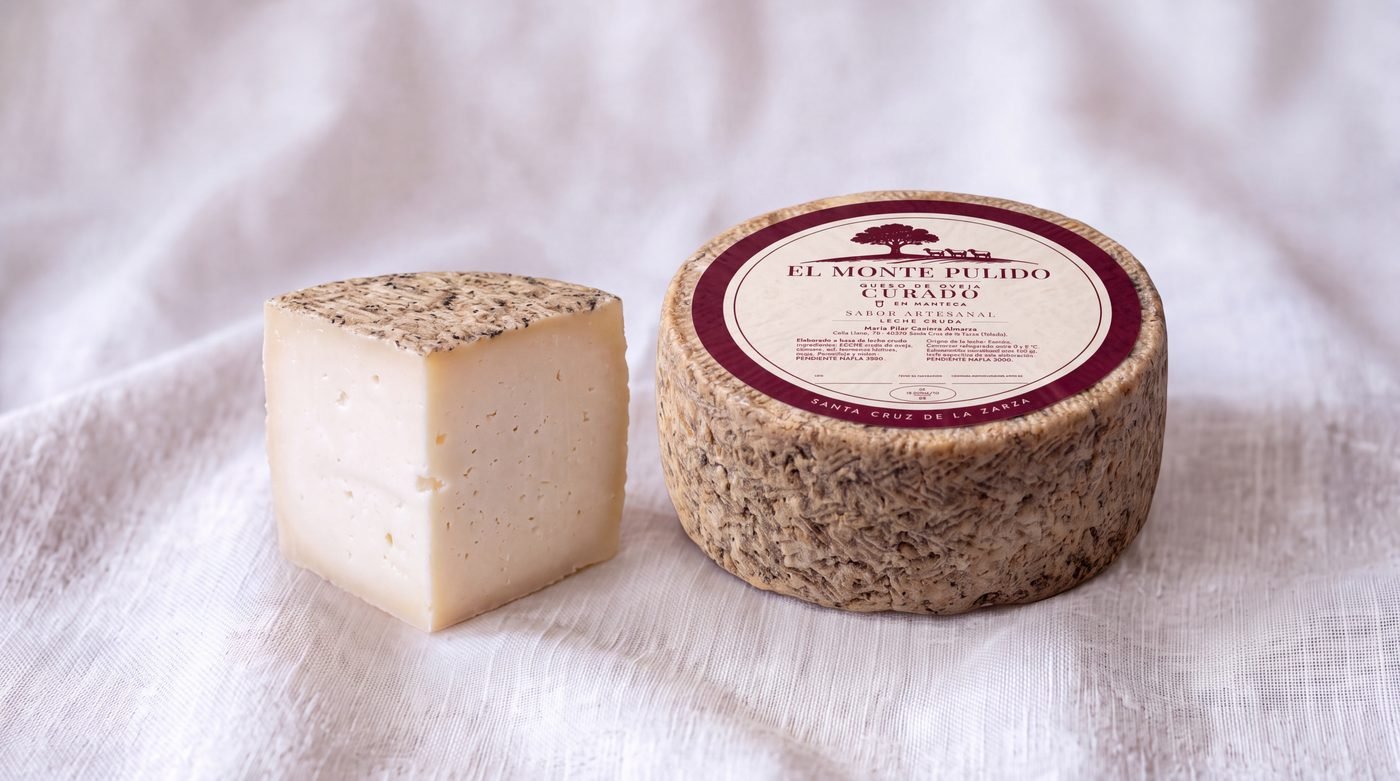 Queso curado en manteca El Monte Pulido, rueda y cuña