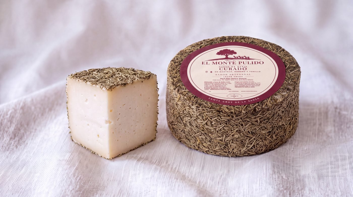 Queso curado en manteca con romero y tomillo El Monte Pulido, rueda y cuña